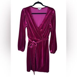 Nine West Burgundy Velvet Wrap Dress Long Sleeve Plus Size 0X (14W-16W). Magenta